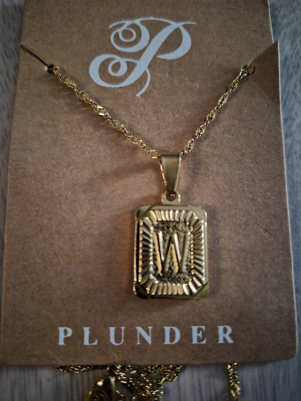 Plunder Gold W Initial Pendant Necklace Extender Chain- Women Jewelry New